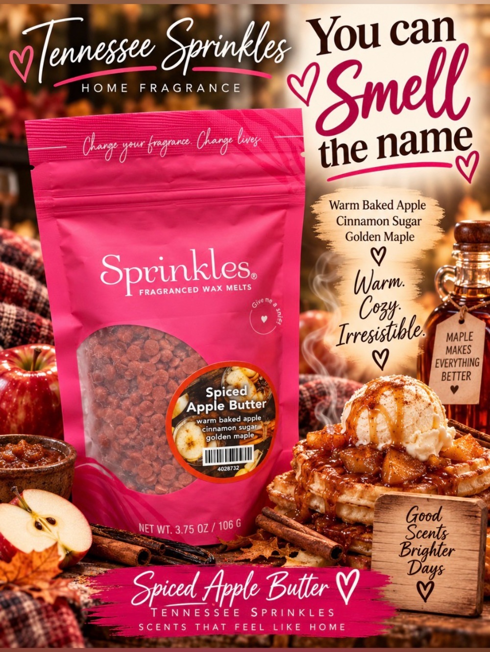 Pink Zebra Spiced Apple Butter 3.75oz Bag of Wax Melts